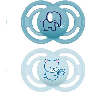 MAM Perfect Set di 2 Ciucci in Silicone Azzurro 16 Mesi con Porta Ciucio Sterilizzatore