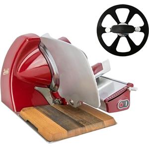 Berkel Home Line 250, affettatrice Premium in Rosso + apposita tavola di appoggio in legno di botte, offerta speciale della macchina da taglio
