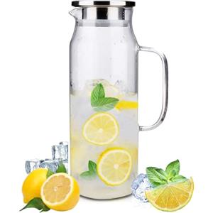 Aurobest 1.5 Litri/50.7 Once Caraffa Vetro con Coperchio,Brocca Acqua Vetro Borosilicato Calore Resistente,Bottiglia Vetro per Bevande Fatte in Casa,Caraffa per Acqua Calda Fredda,Caffè,Latte,Succo,Tè Freddo