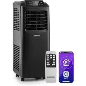 Klarstein Condizionatore Portatile, 4in1: Climatizzatore Portatile Casa, Aria Condizionata Portatile, Condizionatore Casa Aria Calda e Fredda, BTU 9000/2,6kW, Classe A, Night Mode, Smart App, Nero