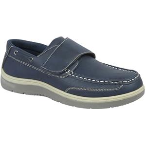 CHARLES SOUTHWELL Scarpe da barca da uomo in finta pelle Touch & Close Slip On o Lace Up Casual Leggero Comfort Boat Deck Shoes, Cinturino blu navy, 40 2/3 EU