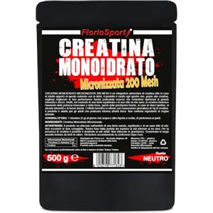FlorioSport Creatina Monoidrato Micronizzata 200 Mesh in polvere 500g FlorioSport - Favorisce l'aumento della potenza muscolare e della forza.