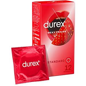 Durex - 12 Preservativi Sexy Fragola - Extra Lubrificato Sapore Fragola