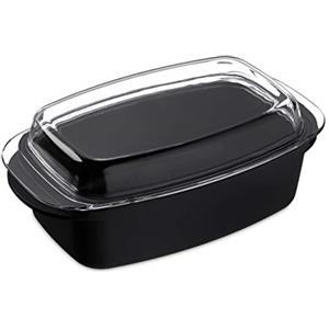 Relaxdays Teglia con Coperchio in Vetro, Antiaderente, Casseruola da Forno, Lavabile in Lavastoviglie, 39 cm, Nero