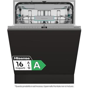 Hisense HV16A Lavastoviglie da Incasso, 16 Coperti, Terzo Cesto Flessibile, 8 Programmi, Motore Inverter Silenzioso, Intensive Clean Zone, Lavaggio Rapido 15 Min, Touch Control, 43 dB, Classe A