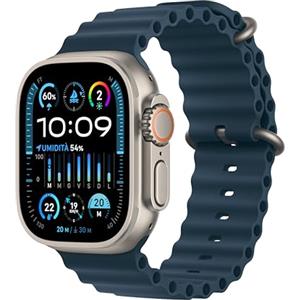 Apple Watch Ultra 2 GPS + Cellular 49mm Smartwatch con robusta cassa in titanio e Cinturino Ocean blu. Fitness tracker, GPS di precisione, tasto Azione, batteria a lunghissima durata