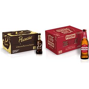 Peroni Peroncino Cassa Birra con 24 Birre in Bottiglia da 25 cl, 6 L, Birra Premium Lager a Bassa Fermentazione dal Gusto Secco e Rinfrescante, & Birra 175 Anniversario, Cassa Birra con 24 Birre