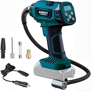 Aoikoy Mini Compressore Portatile, Compressore Auto Senza Fili Compatibile con Batteria Makita 18V, 160PSI Compressore Aria Portatile con LED e 3 Ugelli, per Auto, Moto, Bicicletta, Senza Batteria