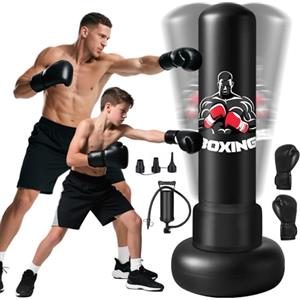 Fohil Sacco da Boxe da Terra,180cm Sacco da Boxe per Adulti Gonfiabile con Guantoni e Pompa, Gonfiabile Pungiball Bambini per Kickboxing, Karate, Boxing Bag da Casa e Ufficio