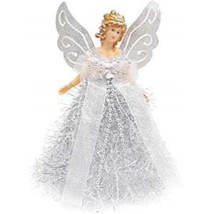 Belle Vous Puntale Angelo Argento per Albero di Natale - 20,5 x 8,2 cm in Plastica - Decorazioni Natalizie Argentate, Ornamenti e Festività