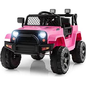 COSTWAY 12V Auto per Bambini con Telecomando, Macchina Elettrica con Fari Luminosi, Musica, Porta USB e Aux, Velocità 2,5-4,5 km/h, Regalo per Bambini 3-7 Anni (Rosa)