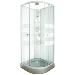 ONDÉE - Cabina doccia idromassaggio AMELIA - 1/4 di cerchio - Ugelli rotondi su colonna - Profili in alluminio grigio - Base grigia - Kit di montaggio incluso - 80x80x224 cm