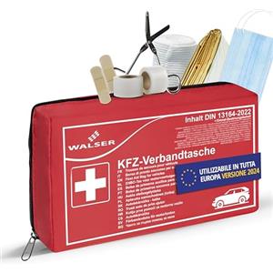 WALSER Borsa di primo soccorso per auto, kit di primo soccorso per auto, set di emergenza per auto, borsa di primo soccorso DIN 13164:2022, rosso 44283