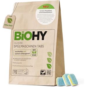 BiOHY Tabs per lavastoviglie tutto in uno (100 Tabs) | Senza fosfati |Per la pulizia quotidiana di piatti e posate | Contro il grasso più ostinato e i residui di cibo (Spülmaschinen Tabs)
