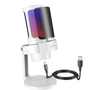 FIFINE USB Microfono per PC Gaming PS4 PS5, RGB Microfono a Condensatore per Streaming, Podcasts, con Controllo RGB, Tocco Muto, Jack per Cuffie e Filtro Anti-Pop