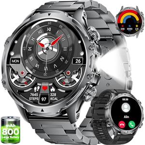 LIGE Smartwatch Digitale Uomo con Torcia LED/800mAh, 1.85'' HD Orologio Smartwatch con Chiamata Bluetooth, IP68 Impermeabile 110+ modalità Sportive Cardiofrequenzimetro SpO2 e Sonno, per Android iOS