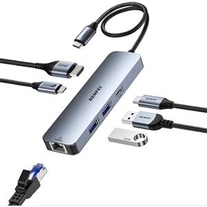 BENFEI 6in1 Hub USB-C con HDMI 4K@60Hz/PD100W/Ethernet Gigabit/1*USBC+2*USB A datiporte 5Gbps, Adattatore USB C compatibile con MacBook Pro/Air iPad Pro iMac iPhone 15 Pro/Pro Max