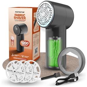 PORTENTUM Levapelucchi Elettrico - Display LED, 3 Velocità 9.000 RPM, Lama a 6 Foglie, 2h di Autonomia, Togli Pelucchi Elettrico Ricaricabile USB C, Compatto e Potente per Abiti e Tessuti per la Casa