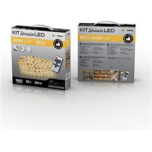 Suprema KIT LED Strip 10 Metri 24W - Luce Calda 3000K + telecomando multifunzione + alimentatore certificato TUV-GS - Adesivo 3M 9080A