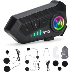 HISUEKIG Auricolare Casco Moto, 5.3 Bluetooth Cuffie Casco Moto, Y10 Interfono Casco con IPX6 Impermeabile, Smart Connessioni, Risposta Automatica, Cancellazione del Doppio Rumore