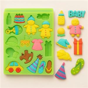 Graziano, Stampo Silicone Fanciulli 18 Disegni 10x7.5cm - Bimbi, Biberon, Torta, Carrozzina, Per Pasta Zucchero