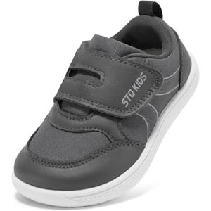 STQ KIDS Scarpe Bambini Barefoot Zero Drop Punta Larga Suola Bambina Bambino Ginnastica Antiscivolo per Primi Passi Tutto Grigio Scuro 25 EU/T8