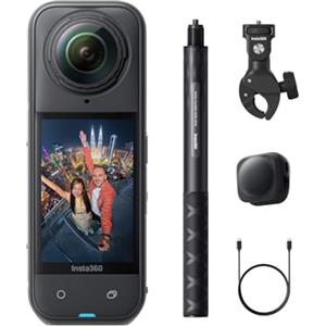 Insta360 X5 Pack Moto - Action Cam Impermeabile 360° in 8K, Obiettivi Sostituibili, Batteria con Autonomia 3 ore, Audio Nitido, Stabilizzazione, Selfie Stick Invisibile, Bassa Luce