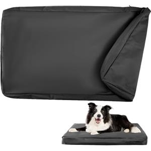 DUJUIKE Coprimaterasso di ricambio impermeabile per cani, coprimaterasso per animali domestici, coprimaterasso per cani lavabile e sfoderabile, copricuccia con cerniera(Nero,XXL (137 x 92 x 10 cm))