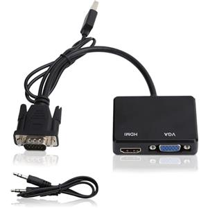 Agatige Adattatore da VGA a HDMI, Interfaccia Adattatore da VGA a HDMI 1080p (1 in 2 out) Convertitore Splitter di Alta Definizione per PC Proiettore del Computer HDTV(Nero)