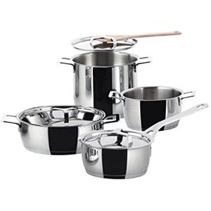 Alessi Pots&Pans AJM100S7 - Batteria di Pentole in Acciaio Inox 7 Pezzi con Fondo Magnetico e Design di Jasper Morrison