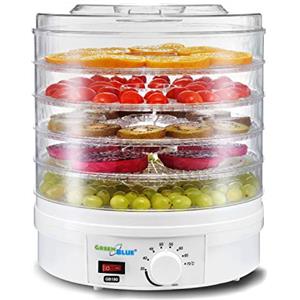 Green Blue GreenBlue GB190 Essiccatore Elettrico per alimenti Temperatura regolabile 35-70° potenza 250 W 5 Ripiani Altezza 4,5 cm Funghi Erbe Carne Verdura