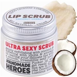 Handmade Heroes Scrub Labbra 100% Naturale, Esfoliante Vegano al Cocco, Lucidalabbra allo Zucchero per Labbra Screpolate e Secche, 30 ml (Sorbetto di Cocco)