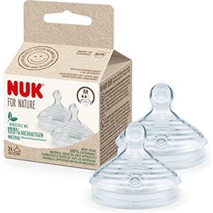 NUK Tettarelle di ricambio per biberon Nature | M | 6-18 mesi | Silicone sostenibile simile al seno con sfiato anti coliche | senza BPA | 2 conteggi, Trasparente