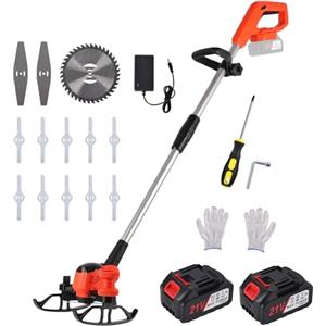 Pureluxe Decespugliatore a Batteria, Tagliaerba a Batteria Angolo Della Testa Regolabile, 2x4.0Ah Batterie,3000RPM,Tagliabordi Elettrico per Giardino, Bordure, Prato, Orto, Aiuole e Terreni Domestici