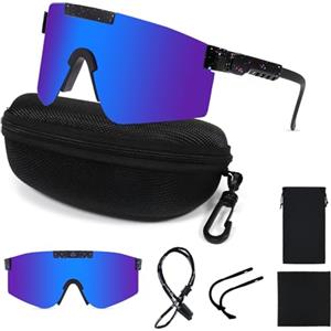 Homelyxe Occhiali da Ciclismo Uomo Donna Occhiali Veloci UV400 Occhiali Bici Regolabili Occhiali Running Antivento Occhiali da Sole Sportivi Polarizzati per MTB Sci Pesca Baseball Blu
