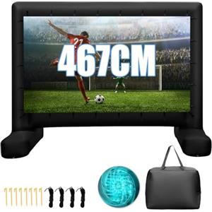 GYMAX Schermo Proiettore Gonfiabile 4 M/4,5M, Telo Proiettore Pieghevole Portatile per Film con Soffiatore d'Aria, Schermo Doppia Faccia, Borsa, Picchetti, per Giardino, Terrazzo, Esterno (4.5M)