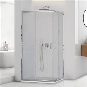 Inbagno Box doccia angolare 80x80 cm in vetro trasparente H 195 cm, 2 porte scorrevoli con profilo cromato e installazione reversibile, Tay