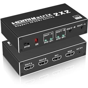 IVIVTOR HDMI Splitter 2 ingressi 2 uscite - 4K sdoppiatore hdmi 2 inputs 2 outputs con telecomando IR supporta Dolby Digital Ultra 3D YUV 4:2:0 HDCP 1.4 - Solo specchio non estendere