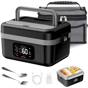 TECKZOON Lunch Box Elettrico Portatile, Scaldavivande Porta Pranzo Riscaldabile con Timer, Scatole Bento Prova di Perdite, Lunch Box Ricaricabile Autoriscaldante Senza Fili per Pasti Fuori Casa