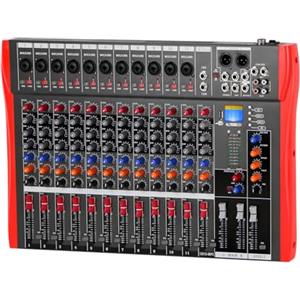 Micfuns - Studio Live Mixer 12 canali, console DJ professionale, suono stereo, Bluetooth, per registrazione computer, riproduzione, amplificatore mixer audio digitale USB con alimentazione phantom