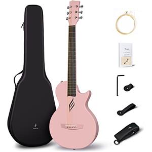 Enya Nova Go Chitarra Acustica 33 Pollici Integrale in Fibra di Carbonio Modellato Mini Chitarra Starter Kit con Custodia per Chitarra e Tracolle per Chitarra (Rosa)