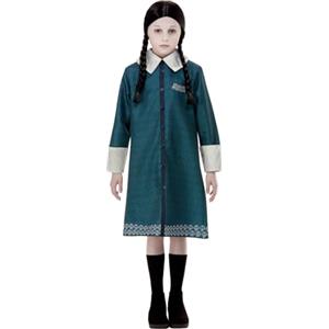 SMIFFYS Costume da Wednesday, Addams Family, Nero, con abito e parrucca Halloween