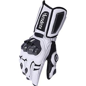 Harssidanzar Guanti da Moto per Uomo e Donna,guanti da moto con protezione nocche in fibra di carbonio Powersports KM045,Bianco nero,taglia L