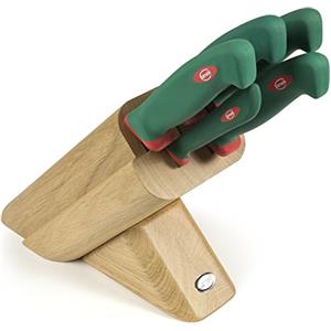 COLTELLERIE SANELLI Ceppo di Coltelli Leck in Legno Massello con 5 Coltelli Professionali e Manico Antiscivolo