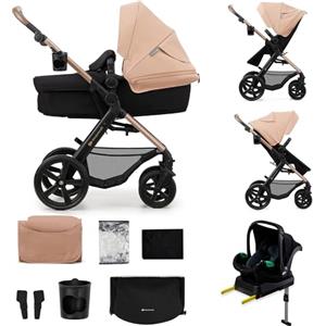 kk Kinderkraft Kinderkraft MOOV 2, passeggino multifunzionale 4 in 1 trio neonato, navicella e passeggino 2 in 1, seggiolino auto MINK PRO i-Size, ruote antiforatura, Beige