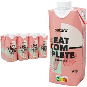 Saturo Pasto Sostitutivo Frullato Gusto Strawberry | 36 g di proteine & senza zucchero | 400 kcal | Vegano | Pasto Bevibile con Nutrienti Essenziali | Fragola | 6 x 400 ml