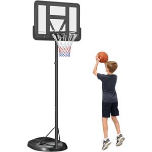 SPORTNOW Canestro Basket da Esterno ad Altezza Regolabile a 5 Livelli con Base Riempibile, Canestro da Basket Portatile in Acciaio e PE con Ruote, 81x60x216-277cm, Nero
