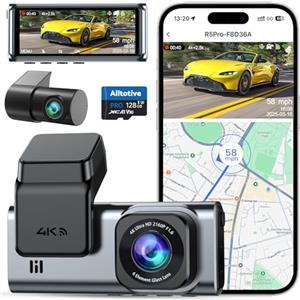 Alltotive R5 Pro Dash Cam 4K/2.5K per Auto, Telecamera Doppia Anteriore e Posteriore, WiFi 5GHz, GPS, SD 128GB Inclusa, Schermo IPS 3.16", Parcheggio 24H, Visione Notturna, G-Sensor, 256GB Max