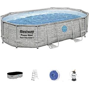 Bestway 56946 Set Piscina Fuori Terra Power Steel Swim Vista Series Ovale Con Oblò da 488x305x107 cm