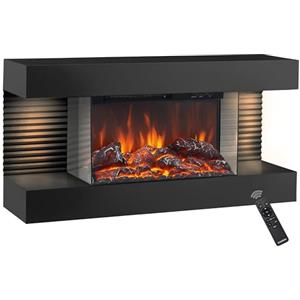 KAMINIO Camino elettrico LIZ - Caminetto elettrico da parete con riscaldamento, effetto fiamma 3D, luce ambiente a LED, telecomando (Nero)
